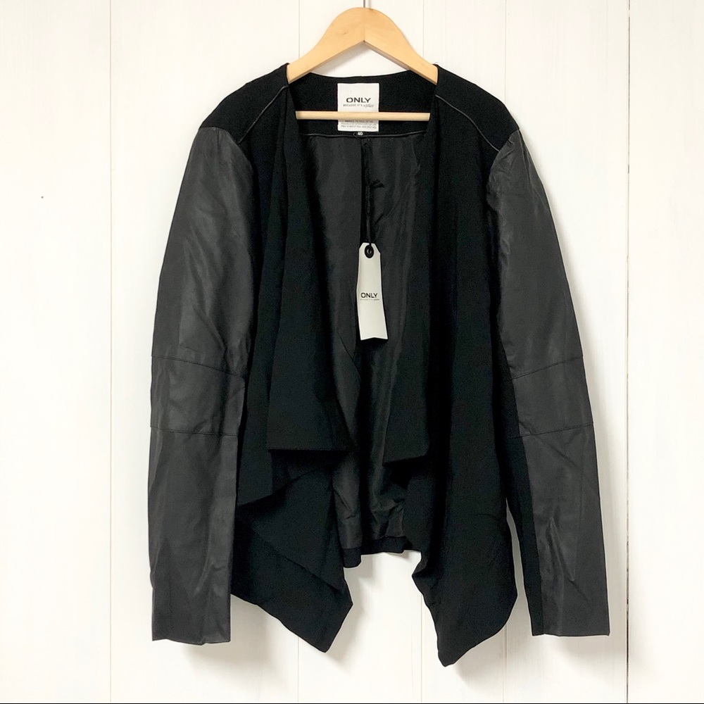 Only Black Mindy Long Sleeve Blazer w Faux Leather